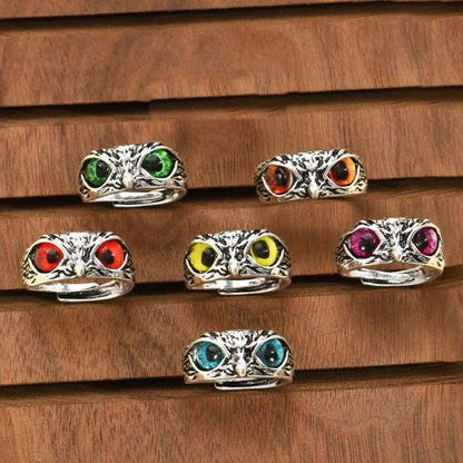 Multicolor Evil Eye Owl Adjustable Ring Antique Silver Gothic Punk Unisex Animal Finger Ring Women Men Fashion Jewelry Gift