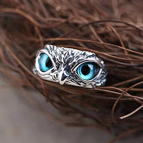 Multicolor Evil Eye Owl Adjustable Ring Antique Silver Gothic Punk Unisex Animal Finger Ring Women Men Fashion Jewelry Gift