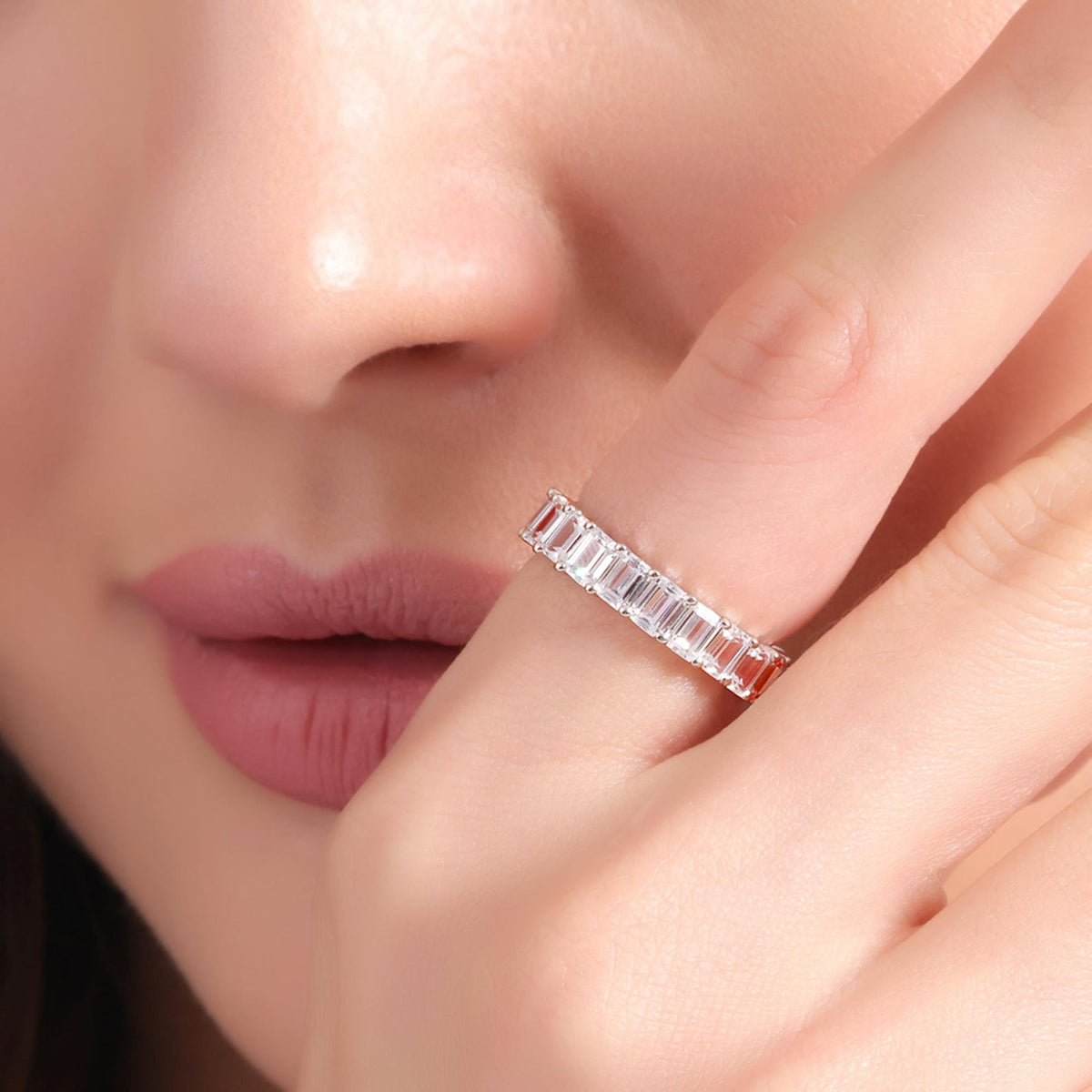 Emerald Cut Eternity Band in 925 Sterling Silver, CZ Full Eternity Ring, Custom Made in All Ring Sizes, Perfect Gift for Her