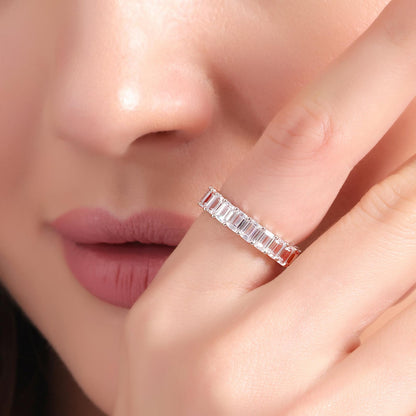 Emerald Cut Eternity Band in 925 Sterling Silver, CZ Full Eternity Ring, Custom Made in All Ring Sizes, Perfect Gift for Her