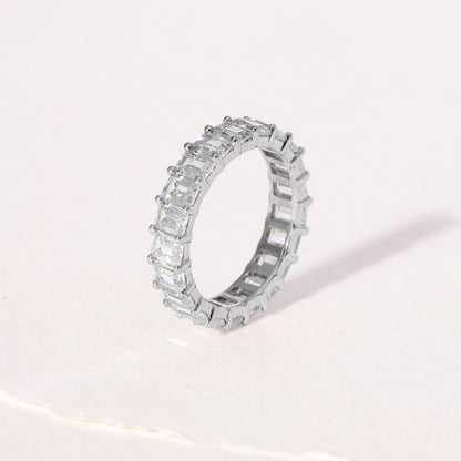 Emerald Cut Eternity Band in 925 Sterling Silver, CZ Full Eternity Ring, Custom Made in All Ring Sizes, Perfect Gift for Her