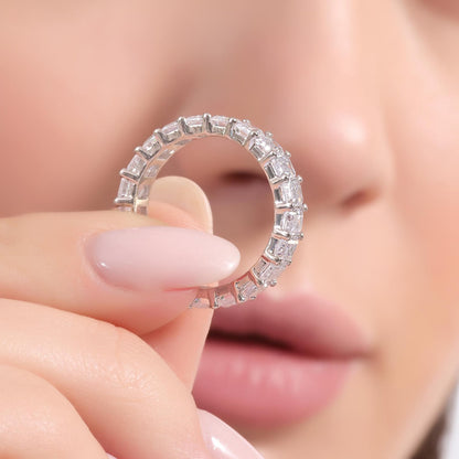 Emerald Cut Eternity Band in 925 Sterling Silver, CZ Full Eternity Ring, Custom Made in All Ring Sizes, Perfect Gift for Her