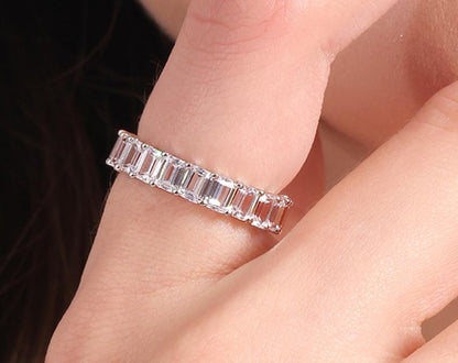 Emerald Cut Eternity Band in 925 Sterling Silver, CZ Full Eternity Ring, Custom Made in All Ring Sizes, Perfect Gift for Her