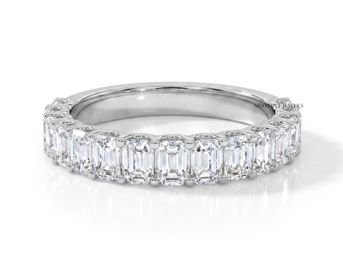 Emerald Cut Eternity Band in 925 Sterling Silver, CZ Full Eternity Ring, Custom Made in All Ring Sizes, Perfect Gift for Her